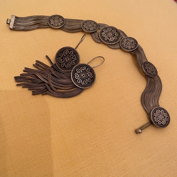 VTG I 900 Silver & Niello Bracelet & Earrings Set - Picture 15 of 16